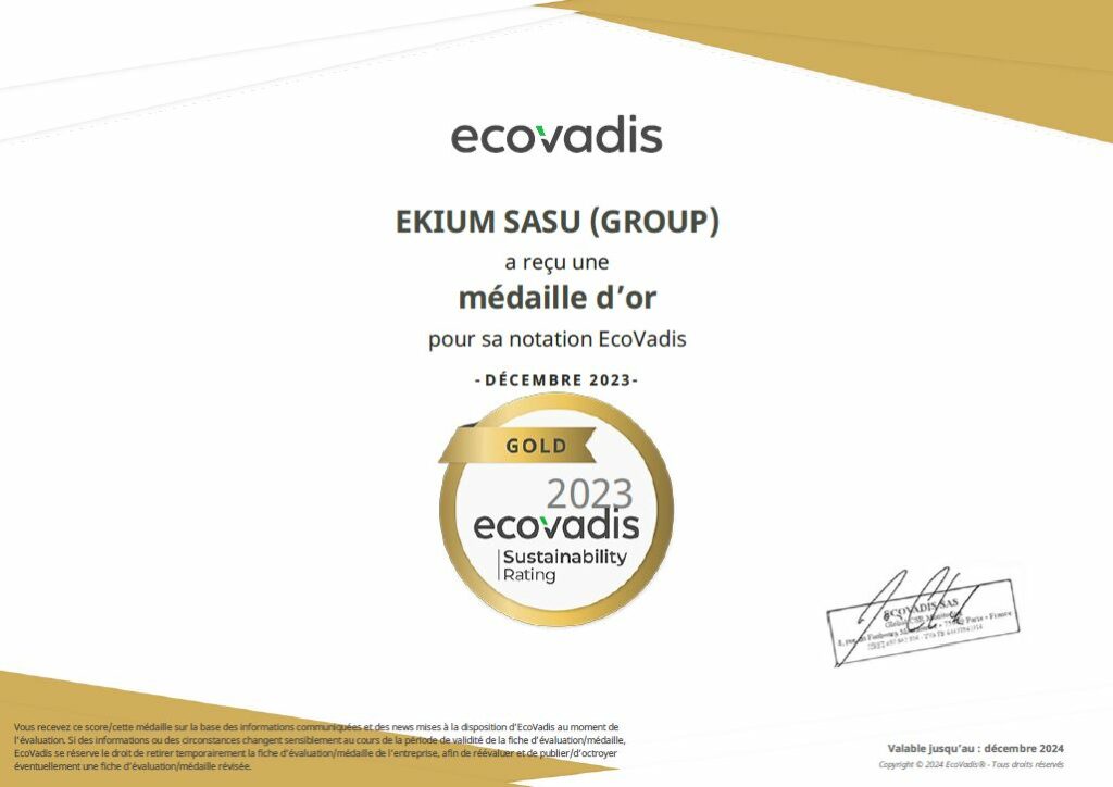 Ekium certifié médaille d'or Ecovadis